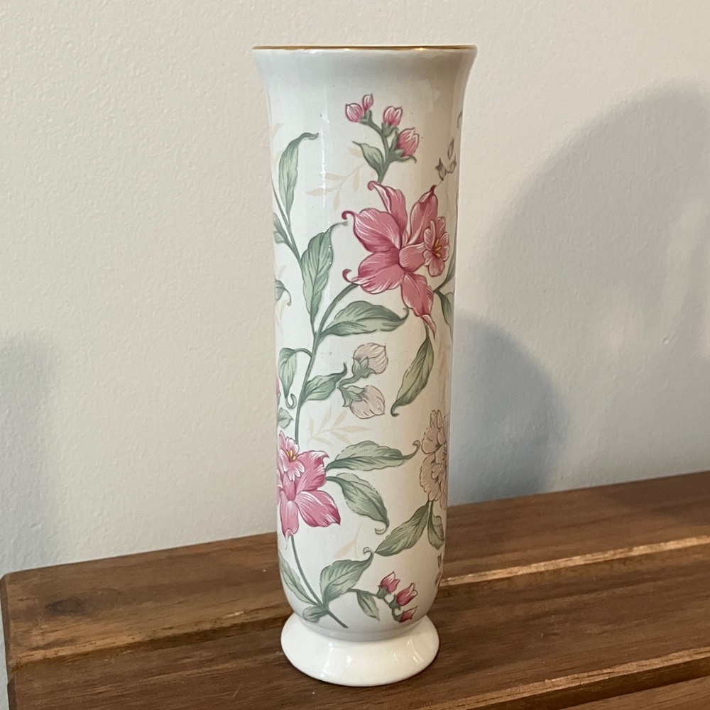 Vintage Prima Otagiri Floral Porcelain Bud Vase - Pink and Green